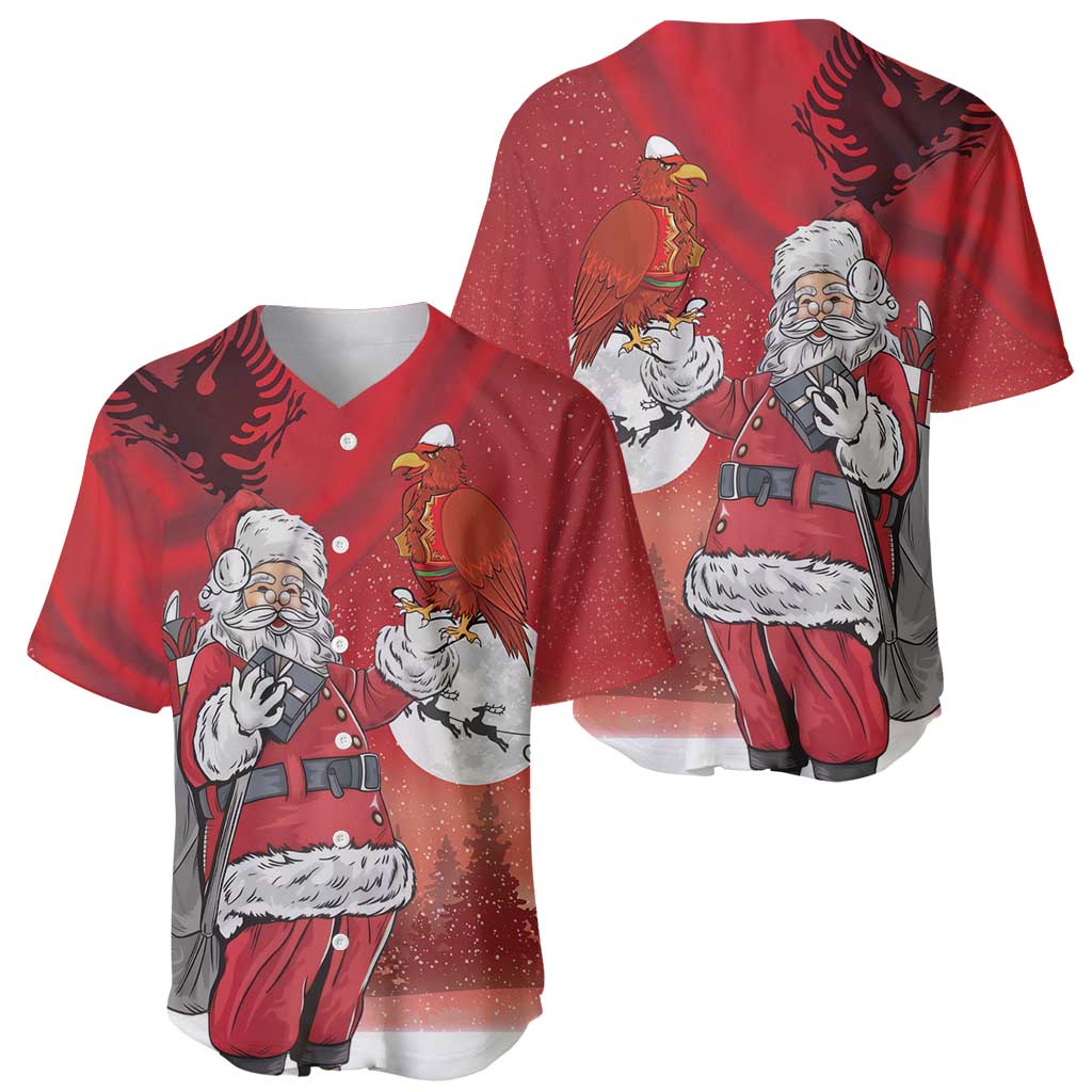 Albania Santa Christmas Baseball Jersey Christmas Albanian Eagle Flag Style - Wonder Print Shop