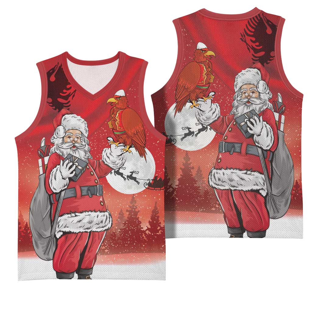 Albania Santa Christmas Basketball Jersey Christmas Albanian Eagle Flag Style - Wonder Print Shop