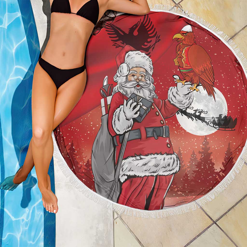 Albania Santa Christmas Beach Blanket Christmas Albanian Eagle Flag Style - Wonder Print Shop