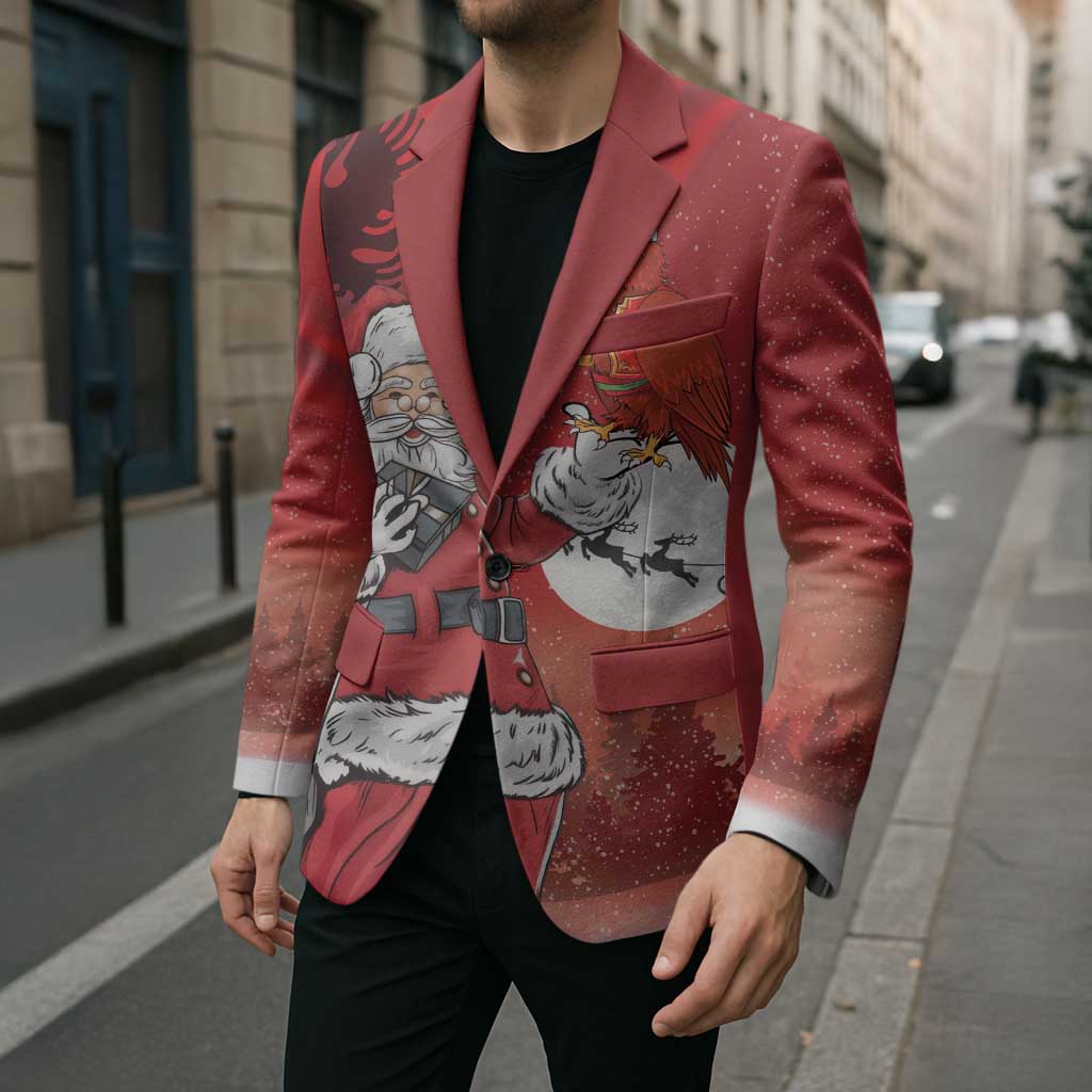 Albania Santa Christmas Blazer Christmas Albanian Eagle Flag Style - Wonder Print Shop