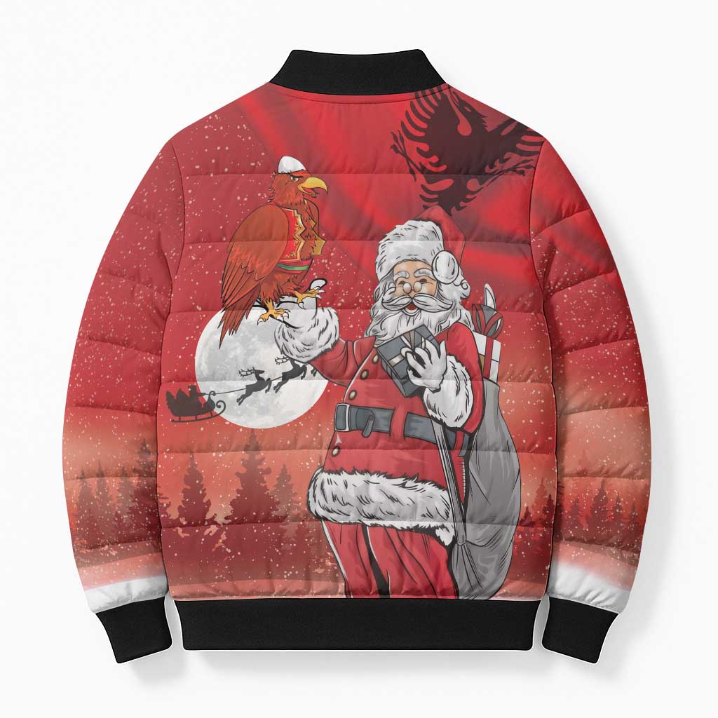 Albania Santa Christmas Bomber Puffer Jacket Christmas Albanian Eagle Flag Style - Wonder Print Shop