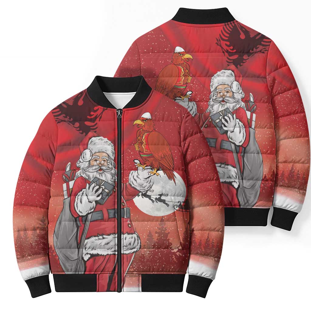 Albania Santa Christmas Bomber Puffer Jacket Christmas Albanian Eagle Flag Style - Wonder Print Shop