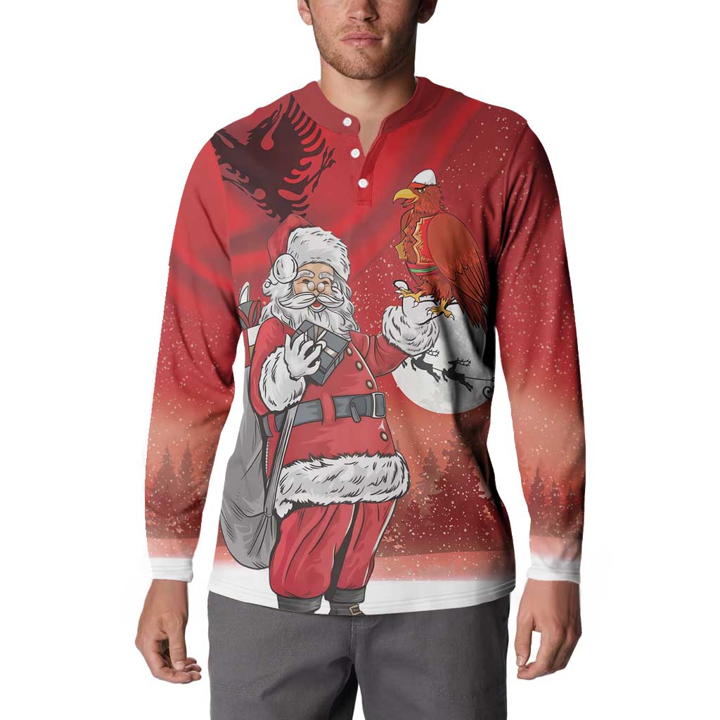 Albania Santa Christmas Button Sweatshirt Christmas Albanian Eagle Flag Style - Wonder Print Shop