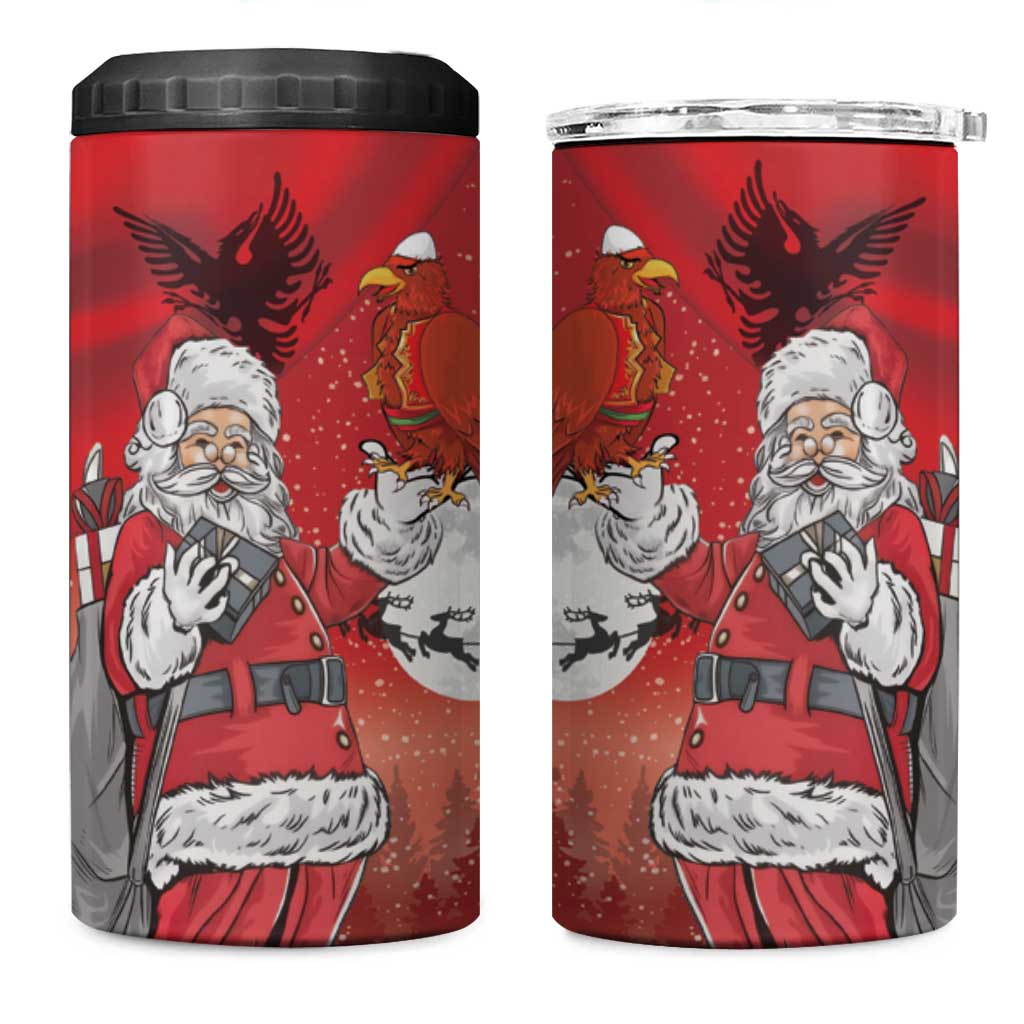 Albania Santa Christmas 4 in 1 Can Cooler Tumbler Christmas Albanian Eagle Flag Style - Wonder Print Shop