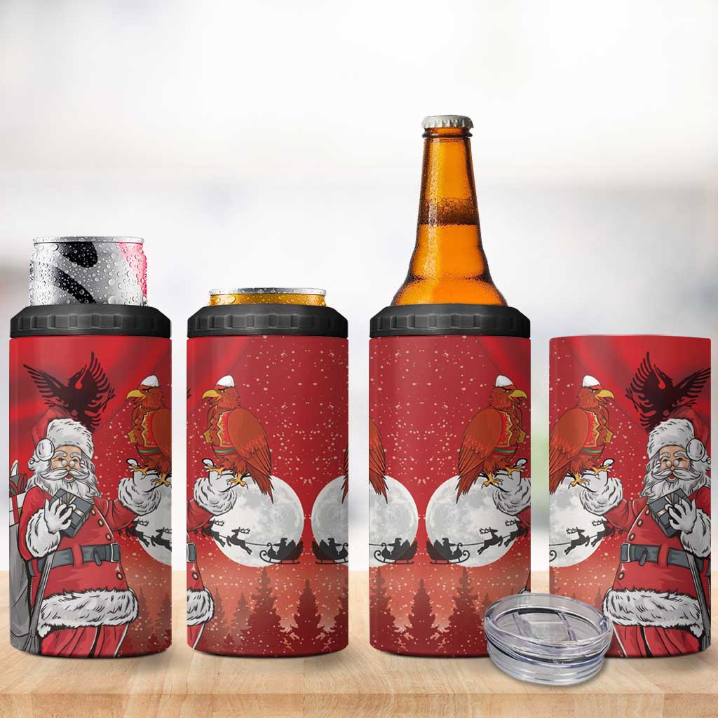 Albania Santa Christmas 4 in 1 Can Cooler Tumbler Christmas Albanian Eagle Flag Style - Wonder Print Shop