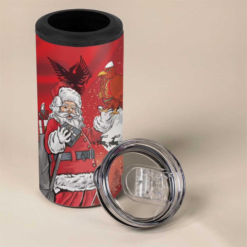 Albania Santa Christmas 4 in 1 Can Cooler Tumbler Christmas Albanian Eagle Flag Style - Wonder Print Shop