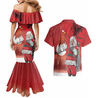 Albania Santa Christmas Couples Matching Mermaid Dress and Hawaiian Shirt Christmas Albanian Eagle Flag Style - Wonder Print Shop