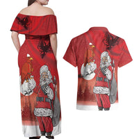 Albania Santa Christmas Couples Matching Off Shoulder Maxi Dress and Hawaiian Shirt Christmas Albanian Eagle Flag Style - Wonder Print Shop