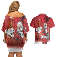 Albania Santa Christmas Couples Matching Off Shoulder Short Dress and Hawaiian Shirt Christmas Albanian Eagle Flag Style - Wonder Print Shop
