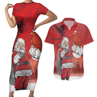 Albania Santa Christmas Couples Matching Short Sleeve Bodycon Dress and Hawaiian Shirt Christmas Albanian Eagle Flag Style - Wonder Print Shop