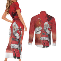 Albania Santa Christmas Couples Matching Short Sleeve Bodycon Dress and Long Sleeve Button Shirt Christmas Albanian Eagle Flag Style - Wonder Print Shop
