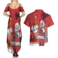 Albania Santa Christmas Couples Matching Summer Maxi Dress and Hawaiian Shirt Christmas Albanian Eagle Flag Style - Wonder Print Shop