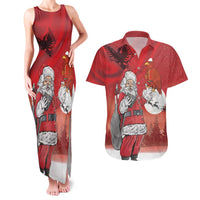 Albania Santa Christmas Couples Matching Tank Maxi Dress and Hawaiian Shirt Christmas Albanian Eagle Flag Style - Wonder Print Shop