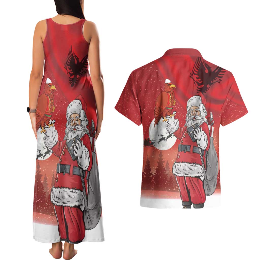 Albania Santa Christmas Couples Matching Tank Maxi Dress and Hawaiian Shirt Christmas Albanian Eagle Flag Style - Wonder Print Shop