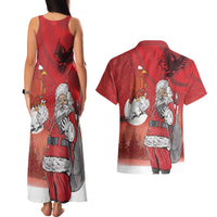 Albania Santa Christmas Couples Matching Tank Maxi Dress and Hawaiian Shirt Christmas Albanian Eagle Flag Style - Wonder Print Shop