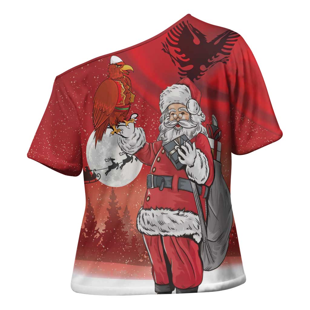 Albania Santa Christmas Cross Shoulder Shirt Christmas Albanian Eagle Flag Style - Wonder Print Shop