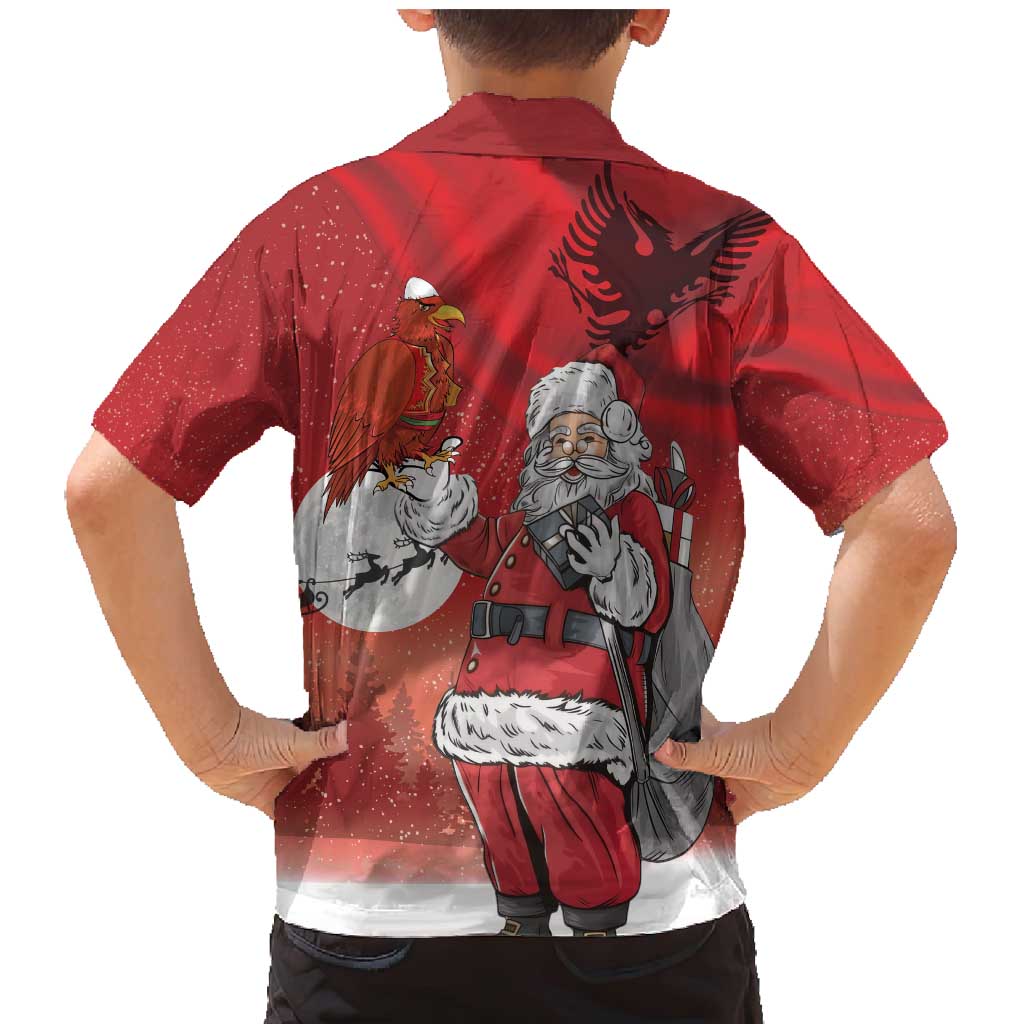 Albania Santa Christmas Family Matching Mermaid Dress and Hawaiian Shirt Christmas Albanian Eagle Flag Style - Wonder Print Shop