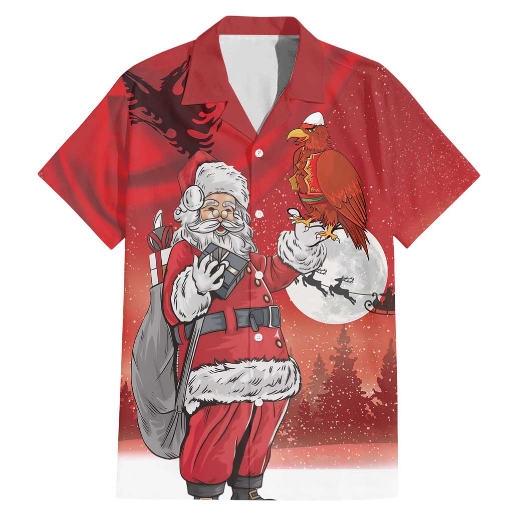Albania Santa Christmas Family Matching Mermaid Dress and Hawaiian Shirt Christmas Albanian Eagle Flag Style - Wonder Print Shop