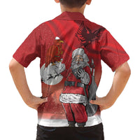 Albania Santa Christmas Family Matching Off The Shoulder Long Sleeve Dress and Hawaiian Shirt Christmas Albanian Eagle Flag Style - Wonder Print Shop