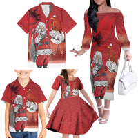 Albania Santa Christmas Family Matching Off The Shoulder Long Sleeve Dress and Hawaiian Shirt Christmas Albanian Eagle Flag Style - Wonder Print Shop
