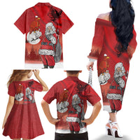 Albania Santa Christmas Family Matching Off The Shoulder Long Sleeve Dress and Hawaiian Shirt Christmas Albanian Eagle Flag Style - Wonder Print Shop