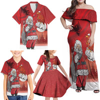 Albania Santa Christmas Family Matching Off Shoulder Maxi Dress and Hawaiian Shirt Christmas Albanian Eagle Flag Style - Wonder Print Shop