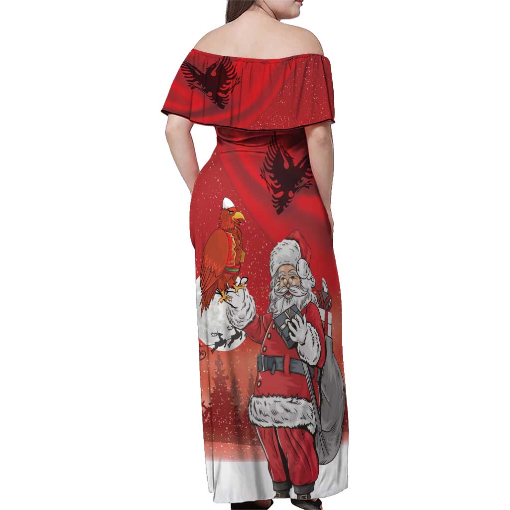 Albania Santa Christmas Family Matching Off Shoulder Maxi Dress and Hawaiian Shirt Christmas Albanian Eagle Flag Style - Wonder Print Shop