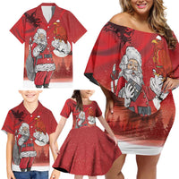 Albania Santa Christmas Family Matching Off Shoulder Short Dress and Hawaiian Shirt Christmas Albanian Eagle Flag Style - Wonder Print Shop