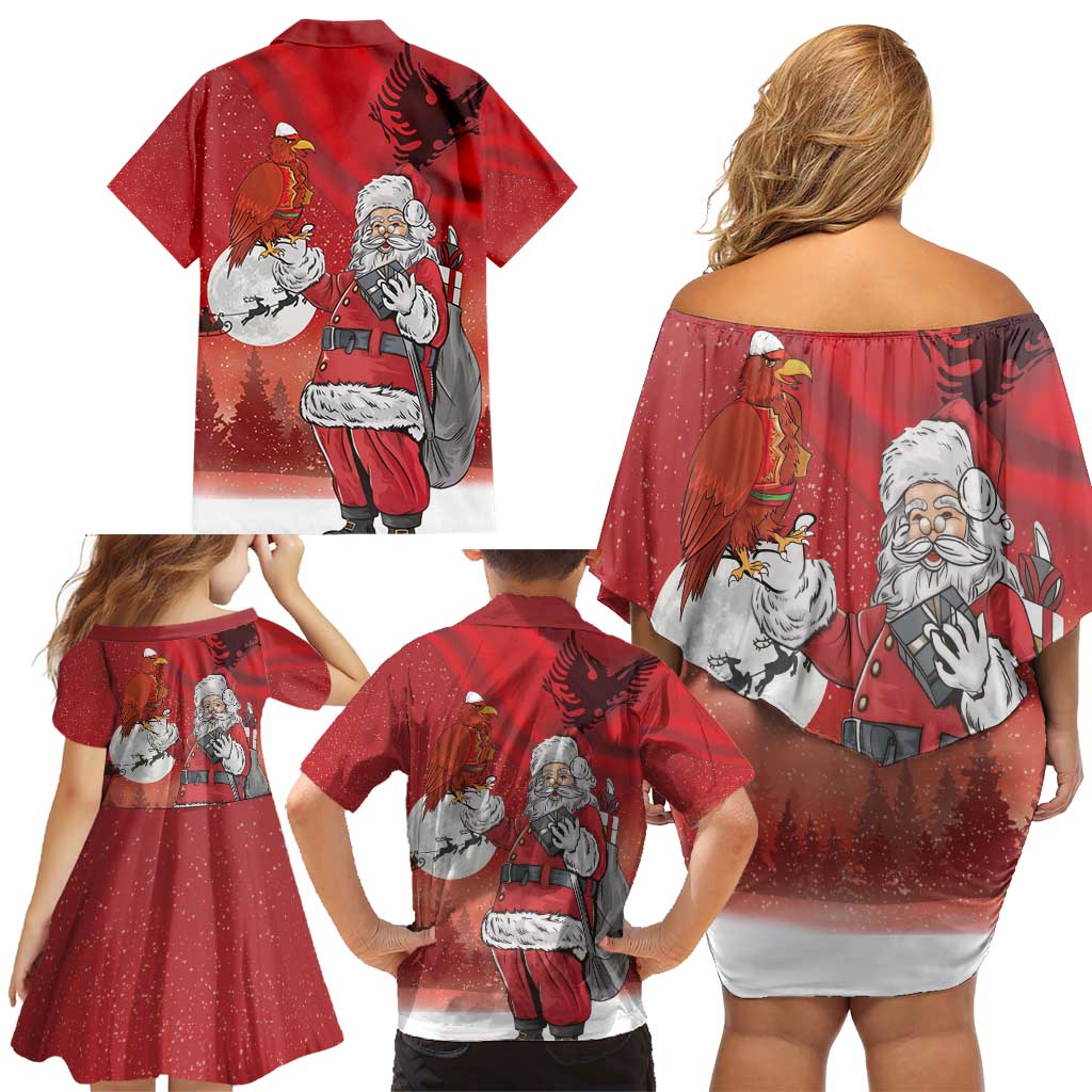 Albania Santa Christmas Family Matching Off Shoulder Short Dress and Hawaiian Shirt Christmas Albanian Eagle Flag Style - Wonder Print Shop