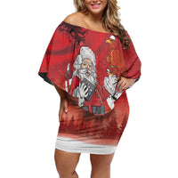 Albania Santa Christmas Family Matching Off Shoulder Short Dress and Hawaiian Shirt Christmas Albanian Eagle Flag Style - Wonder Print Shop