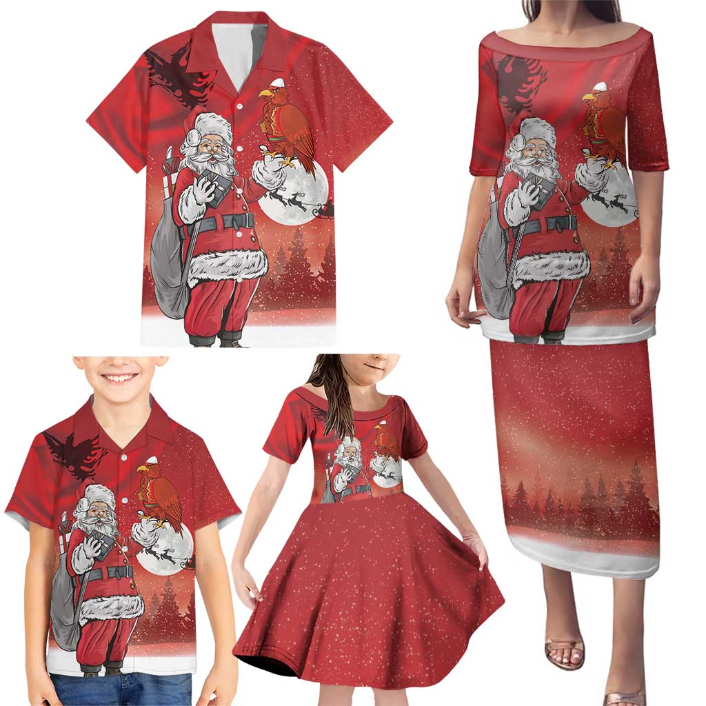 Albania Santa Christmas Family Matching Puletasi and Hawaiian Shirt Christmas Albanian Eagle Flag Style - Wonder Print Shop