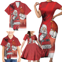 Albania Santa Christmas Family Matching Short Sleeve Bodycon Dress and Hawaiian Shirt Christmas Albanian Eagle Flag Style - Wonder Print Shop