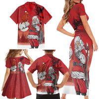 Albania Santa Christmas Family Matching Short Sleeve Bodycon Dress and Hawaiian Shirt Christmas Albanian Eagle Flag Style - Wonder Print Shop