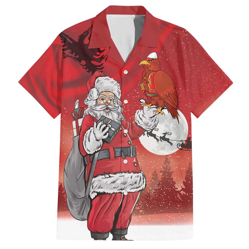 Albania Santa Christmas Family Matching Short Sleeve Bodycon Dress and Hawaiian Shirt Christmas Albanian Eagle Flag Style - Wonder Print Shop