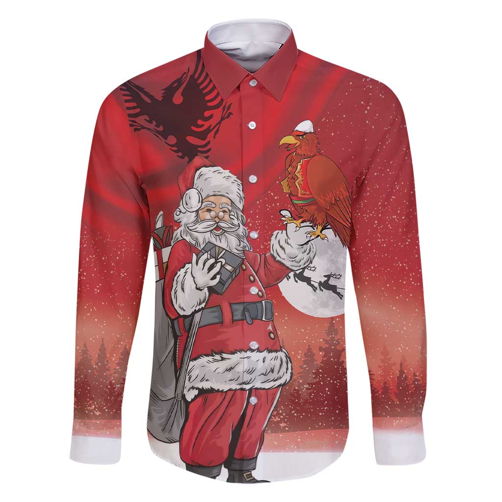Albania Santa Christmas Family Matching Short Sleeve Bodycon Dress and Hawaiian Shirt Christmas Albanian Eagle Flag Style - Wonder Print Shop