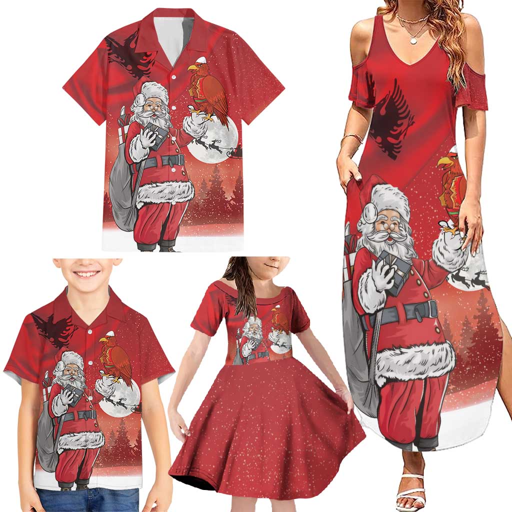 Albania Santa Christmas Family Matching Summer Maxi Dress and Hawaiian Shirt Christmas Albanian Eagle Flag Style - Wonder Print Shop