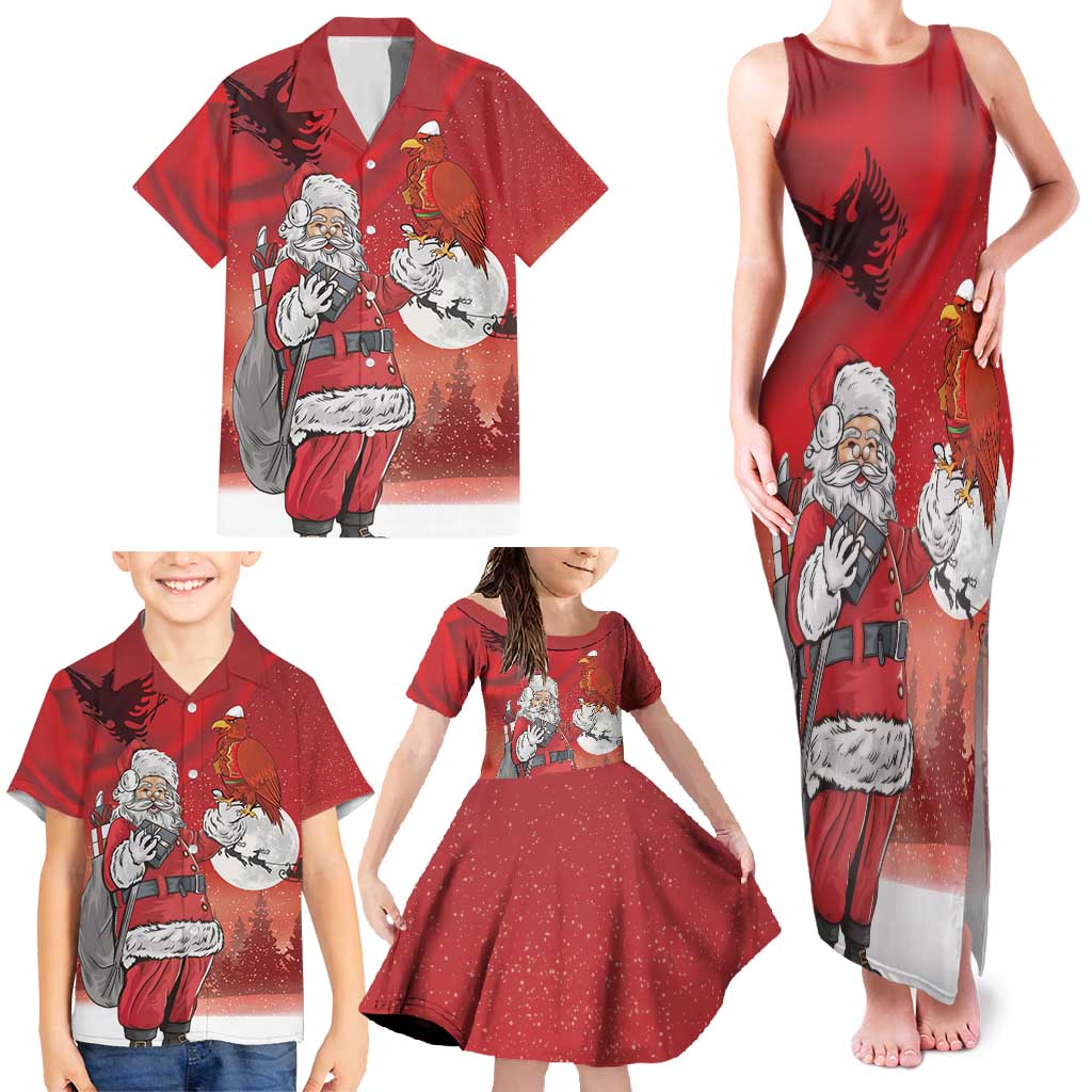 Albania Santa Christmas Family Matching Tank Maxi Dress and Hawaiian Shirt Christmas Albanian Eagle Flag Style - Wonder Print Shop