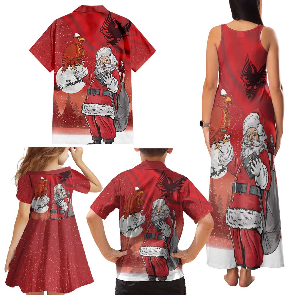 Albania Santa Christmas Family Matching Tank Maxi Dress and Hawaiian Shirt Christmas Albanian Eagle Flag Style - Wonder Print Shop