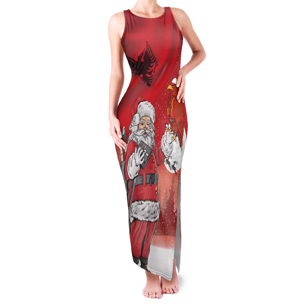 Albania Santa Christmas Family Matching Tank Maxi Dress and Hawaiian Shirt Christmas Albanian Eagle Flag Style - Wonder Print Shop