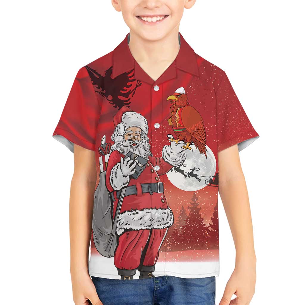 Albania Santa Christmas Family Matching Tank Maxi Dress and Hawaiian Shirt Christmas Albanian Eagle Flag Style - Wonder Print Shop
