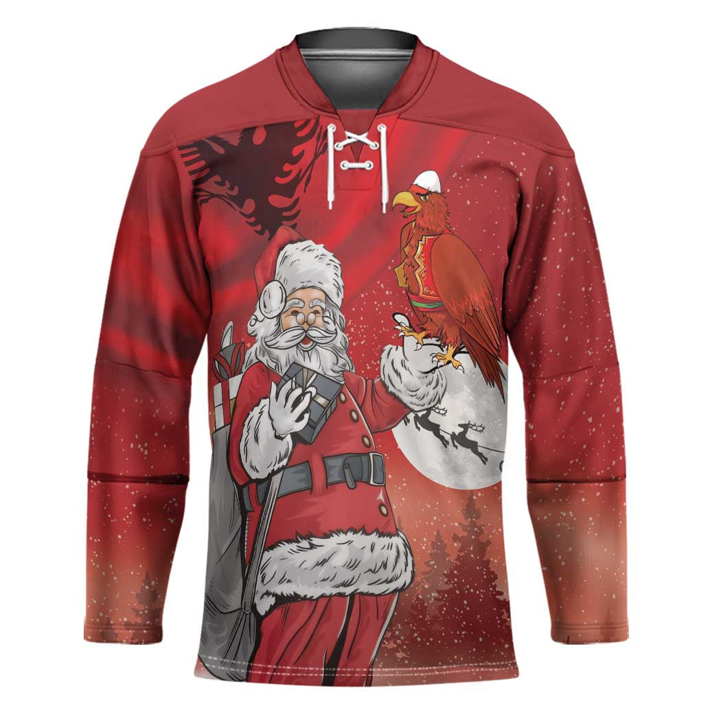 Albania Santa Christmas Hockey Jersey Christmas Albanian Eagle Flag Style - Wonder Print Shop