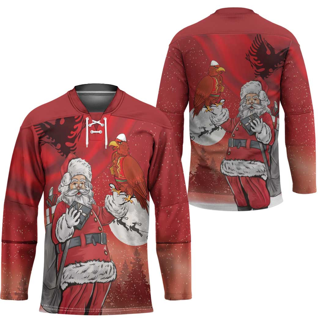 Albania Santa Christmas Hockey Jersey Christmas Albanian Eagle Flag Style - Wonder Print Shop
