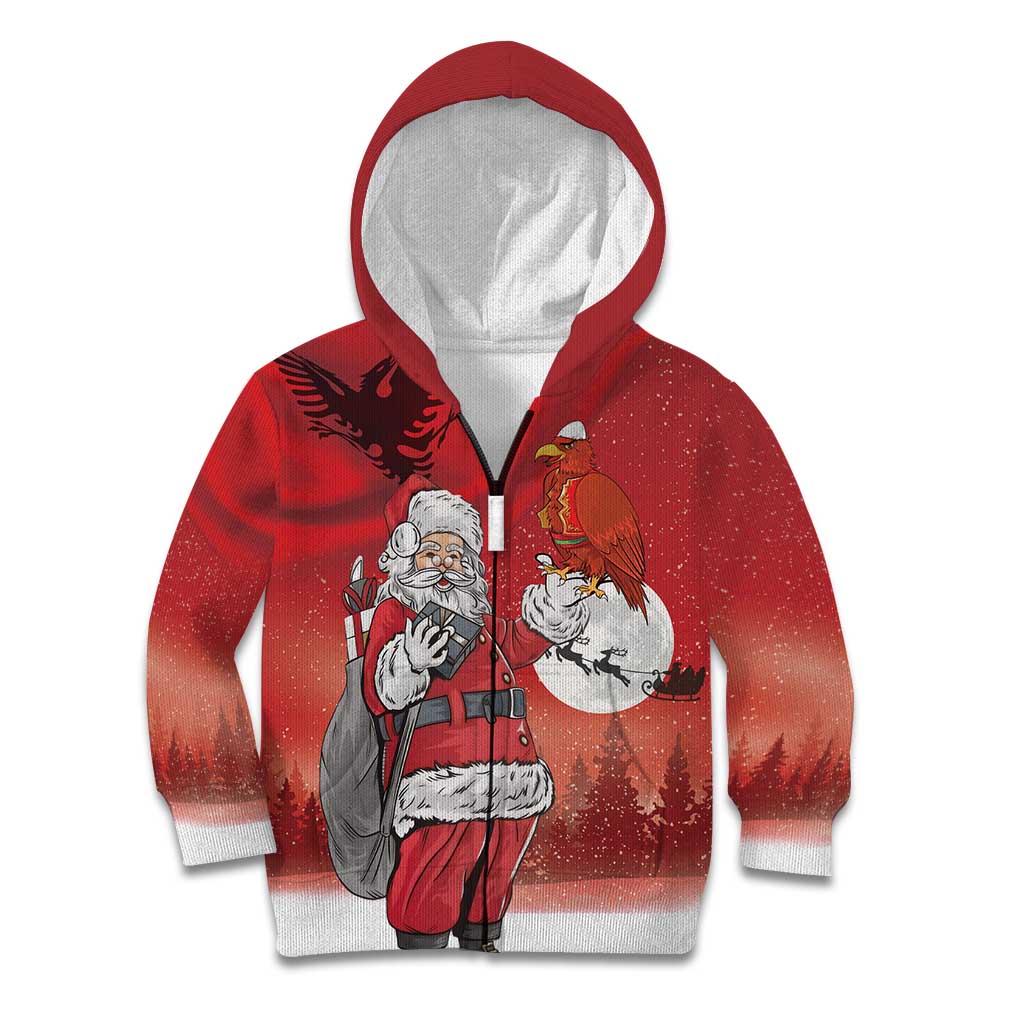 Albania Santa Christmas Kid Hoodie Christmas Albanian Eagle Flag Style - Wonder Print Shop