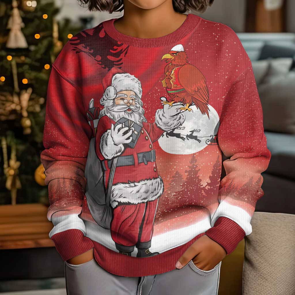 Albania Santa Christmas Kid Ugly Christmas Sweater Christmas Albanian Eagle Flag Style - Wonder Print Shop