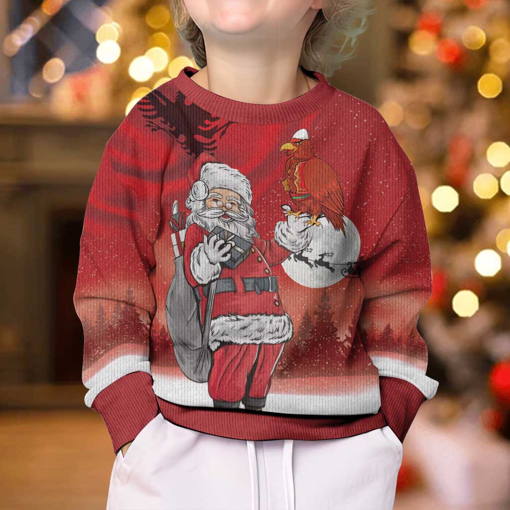 Albania Santa Christmas Kid Ugly Christmas Sweater Christmas Albanian Eagle Flag Style - Wonder Print Shop