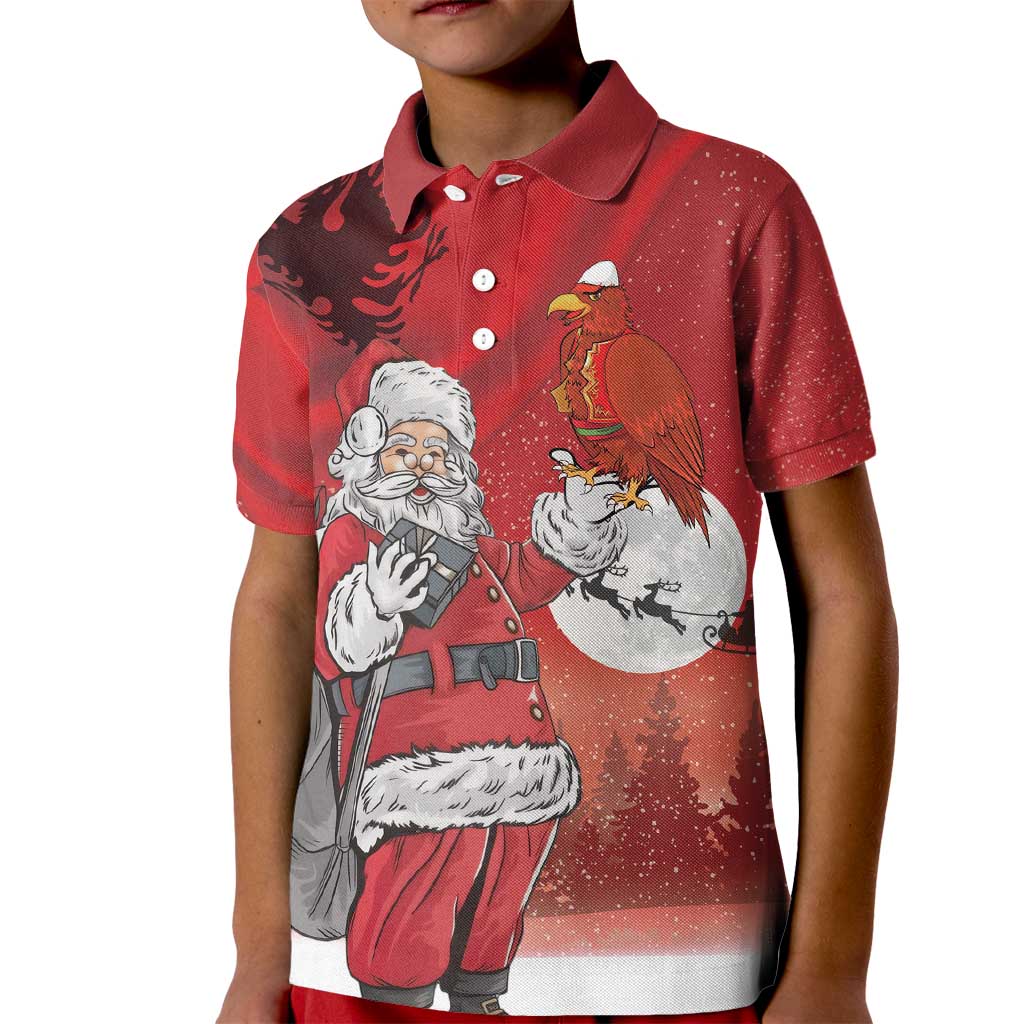 Albania Santa Christmas Kid Polo Shirt Christmas Albanian Eagle Flag Style - Wonder Print Shop