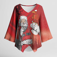 Albania Santa Christmas Kimono Sleeve Blouse Christmas Albanian Eagle Flag Style - Wonder Print Shop