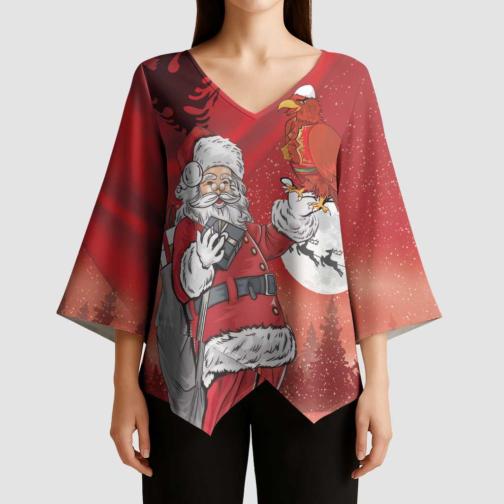 Albania Santa Christmas Kimono Sleeve Blouse Christmas Albanian Eagle Flag Style - Wonder Print Shop