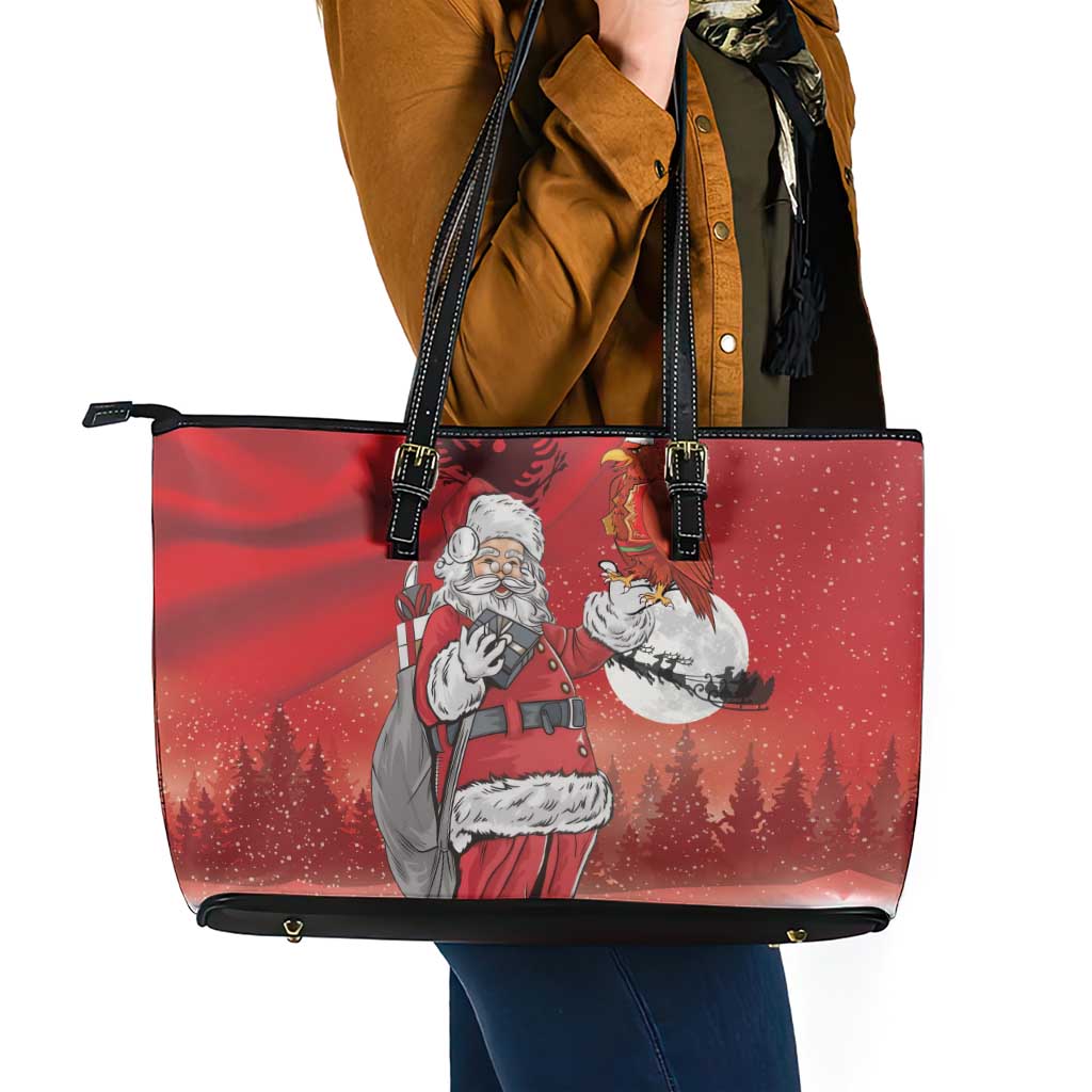 Albania Santa Christmas Leather Tote Bag Christmas Albanian Eagle Flag Style - Wonder Print Shop