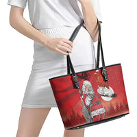 Albania Santa Christmas Leather Tote Bag Christmas Albanian Eagle Flag Style - Wonder Print Shop